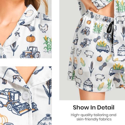 Image of Funny Pajamas for Women Set Print Satin Loungewear Pjs Short Sleeve Button Down Top and Shorts Sets Sleepwear XS-3XL