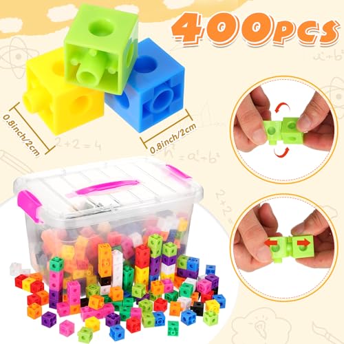 Image of Jenaai Linking Cubes for Math with Storage Boxes,Plastic Counting Blocks for Early Math STEM and Construction,Classroom Learning Supplies for Kindergarten Homeschool Educational Toy(Pink)