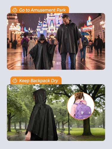 Image of SaphiRose Hooded Rain Poncho Waterproof Raincoat Jacket for Men Women Adults
