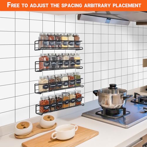Spice racks Organiser 4 Tier Metal Wall Mounted kitchen Spice shelf for Kitchen&inside cupboard Spice Jars and Condiments tidy Storage (Black) - Image 4
