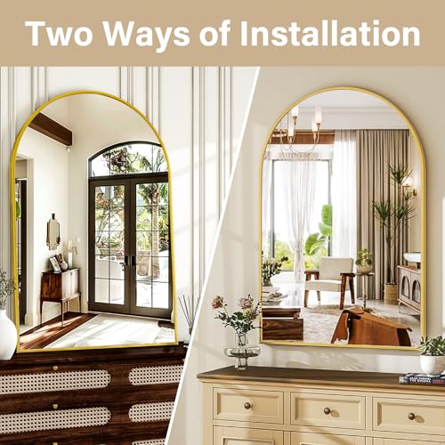 Image of HARRITPURE Arched Bathroom Mirror - 30 inchx40 inch Gold Large Wall Mounted Vanity Mirror Aluminum Alloy Frame Arch Wall Mirror for Living Room, Bedroom and Entryway