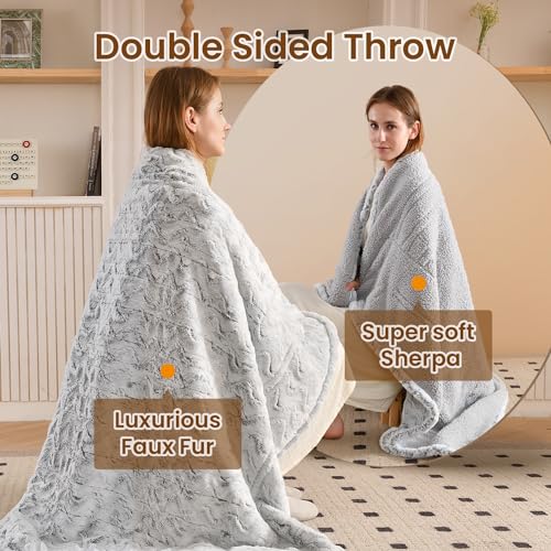Image of Bearhug Heated Blanket 6 Heat Settings Electric Blanket, 4-Hour Auto Shut-Off, Luxurious Faux Fur & Sherpa Dual-Sided Heated Throw, Machine Washable, 50 x 60 Inches, Gift-Ready Elegant Packaging