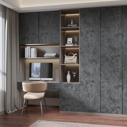 Dark Grey Black Concrete Wallpaper Peel and Stick 30.3"x591" 3D Effect Grey Concrete Contact Paper Removable Waterproof Matte Textured Cement Look Vinyl Wrap Wall Stickers for Kitchen Bedroom