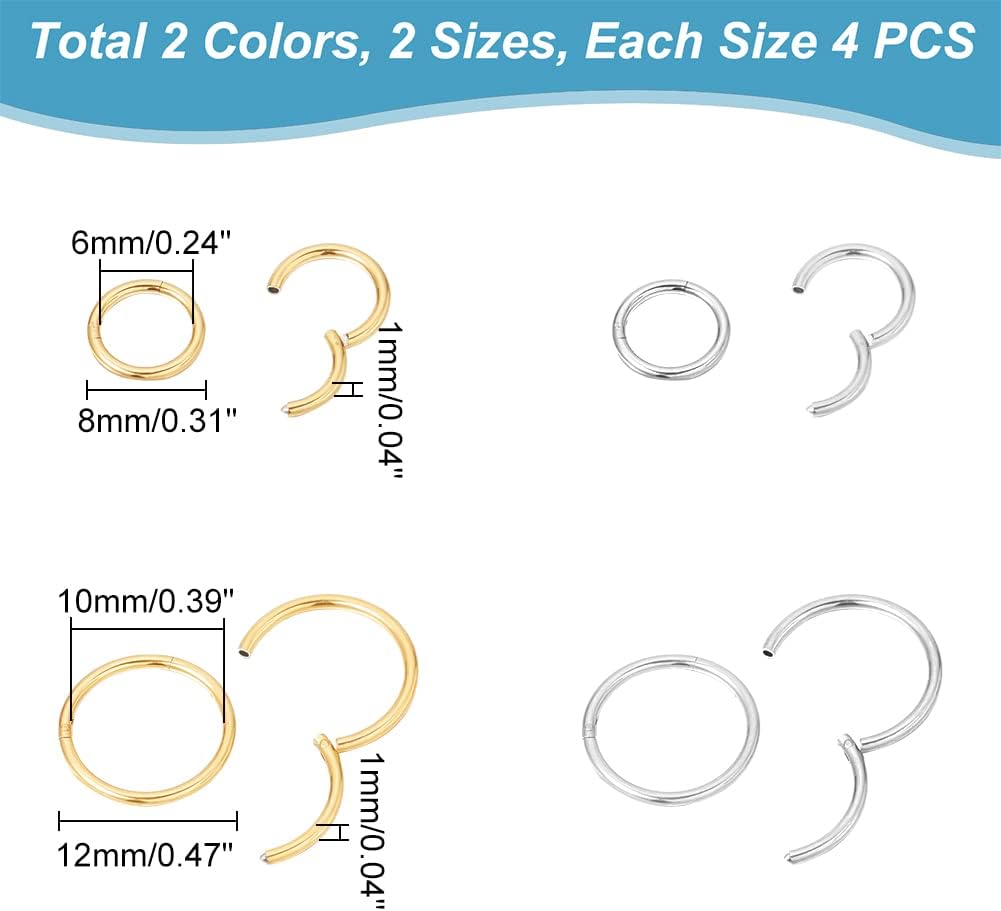 UNICRAFTALE 16Pcs 2 Colors 8/12mm Clasps Rings 304 Stainless Steel O Rings Keychain Ring Round Jewelry Clasps Metal Key Ring for Jewelry Making Keyring Buckle