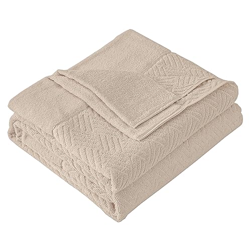 SE タオルケット ダブル ブランケット 綿100％ 柔らかい ふんわり 吸湿速乾 抗菌防臭 洗える オールシーズン 180cmx200cm ベージュ 「SE Softexly」