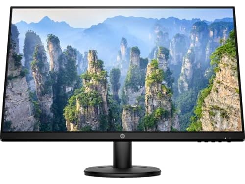 HP V27e – 27 インチ フル HD モニター (1920 x 1080、60Hz、5ms、IPS LED; 16:9、HDMI、VGA、アンチグレア、低ブルーライト、調整可能なチルト) ブラック