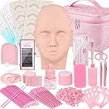 mcwdoit Lash Extension Kit Professional Eyelash Extensions Practice Set with Mannequin Head Removable Eyelids USB Lash Fan Individual False Eyelash Shampoo Brush Glue Practical Tools Bag for Beginner