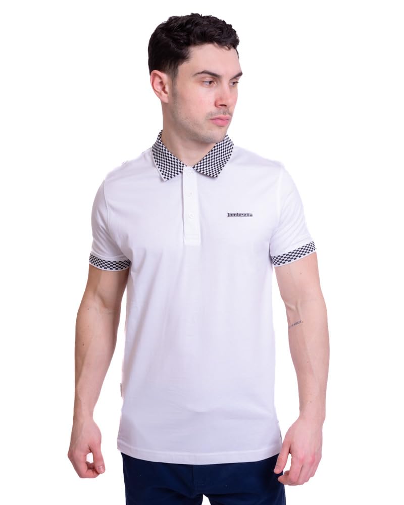 Lambretta Mens Checkerboard Trim Short Sleeve Polo Shirt White Size X Large