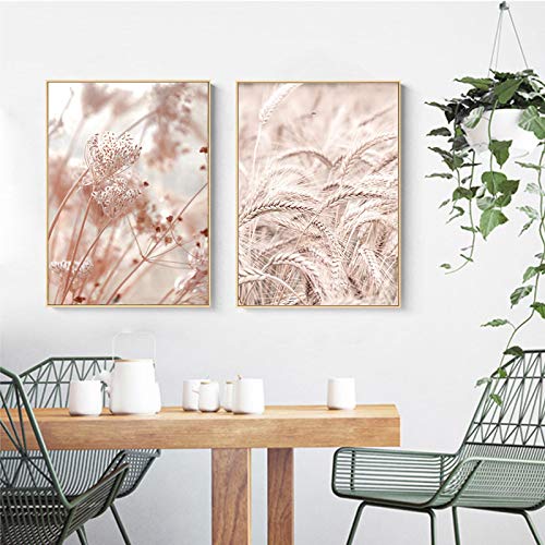 Art mural toile minimaliste herbe plante nature paysage 50x75 cm lot de 2