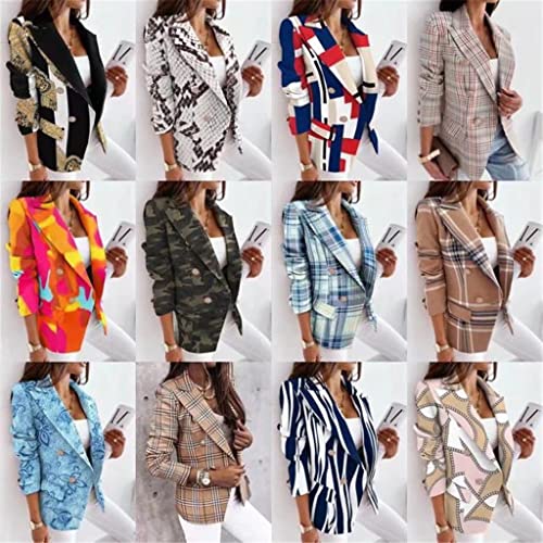 Womens Casual Blazers Open Front Work Office Blazer Long Sleeve Lapel Double Breasted Plaid Blazer Jackets4