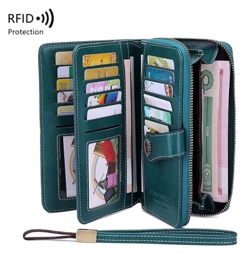 Card Bag,wallet, Card Bag,Women Wallet Blocking Leather Wallets for Women Long Zipper Large Ladies Clutch Bag Female Purses Card Holder(Green)2