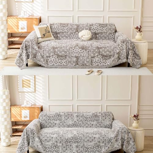 Housse extensible pour canapé d'angle en chenille dark grey lavable 180x380cm