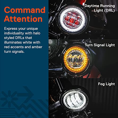 2Pc 4.5" Osram Led Harley Fog Passing Light [Halo] [Chrome-Finish] [6,500K] [2,880 Lumens] Motorcycle Passing Fog Lamp Light For Harley Davidson Accessories Road King Glide Street Glide Electra Glide #TOP3