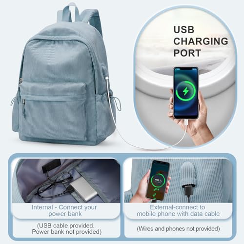 School Backpack for Teens Boys Girls Cute Corduroy Bookbag Classic Casual High School Bag Lightweight College Backpack For Women Men(Blue) - Image 5