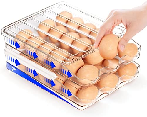 EGGXTEND Egg Holder For Refrigerator, Large Capacity 36 Egg Container For Refrigerator,2-Layer Stackable Egg Tray For Refrigerator & Kitchen, Automatic Rolling Egg Storage Container For Refrigerator