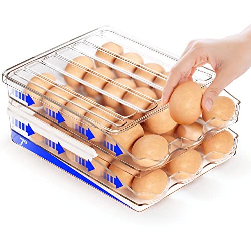 Eggxtend Egg Holder For Refrigerator, Large Capacity 36 Egg Container For Refrigerator,2-Layer Stackable Egg Tray For Refrigerator & Kitchen, Automatic Rolling Egg Storage Container For Refrigerator