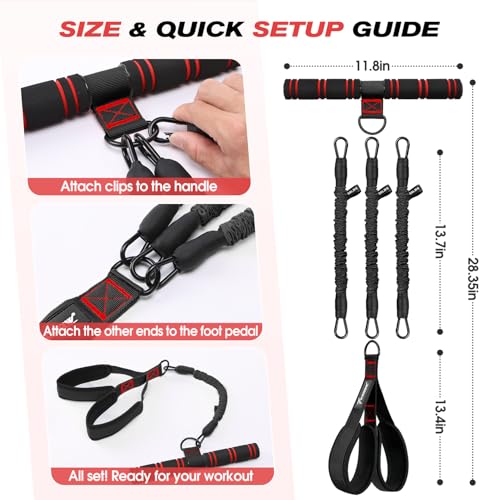 Image of WOQQW Multifunction Pedal Resistance Band with Handle, Upgraded 3 Tube Adjustable Foot Resistance Bands for Core, Arm, Legs, Body Puller Trainer - Sit Up Exercise Equipment for Women Men