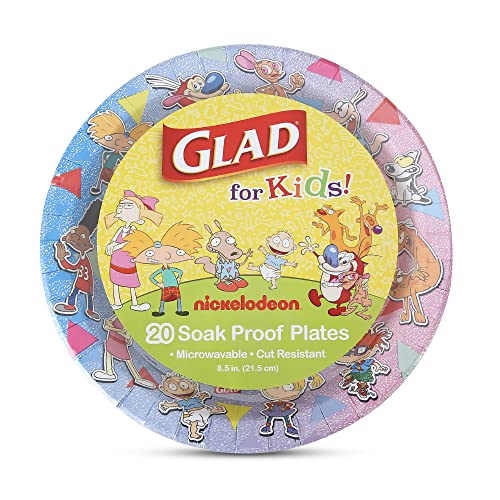 Glad for Kids Nick â€˜90s Show Paper Plates | Nickelodeon â€˜90s Show Characters Plates, Kids Paper Plates | Large Paper Plates for Everyday Use, 8.5 inch Paper Plates 20 Ct