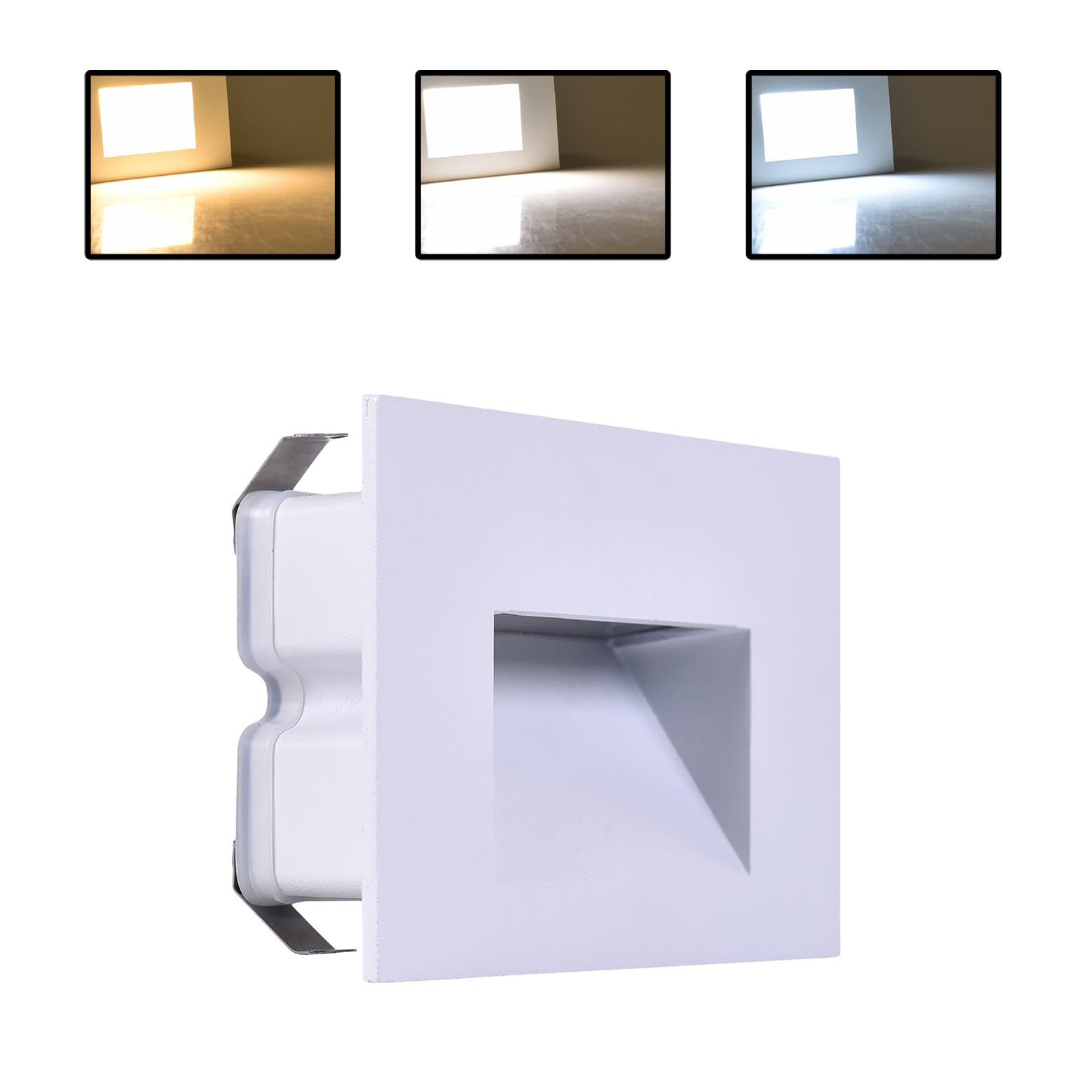 Kit 10 Faretti segnapasso da esterno lampada da muro luce cct bianco caldo bianco naturale freddo IP65 LED 5w 300 Lumen ad incasso per scatola cassetta 503 scale giardino viale gradini (Bianco)