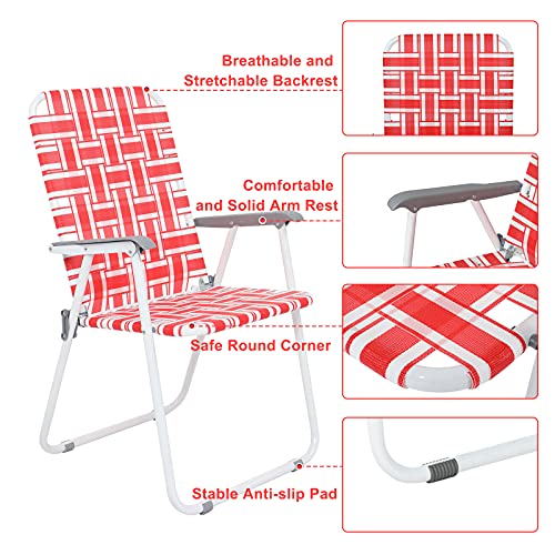 Vingli Patio Lawn Chairs Folding Set Of 2, Webbed Folding Chair Outdoor Beach Chair Portable Camping Chair For Yard, Garden(Red) #TOP5