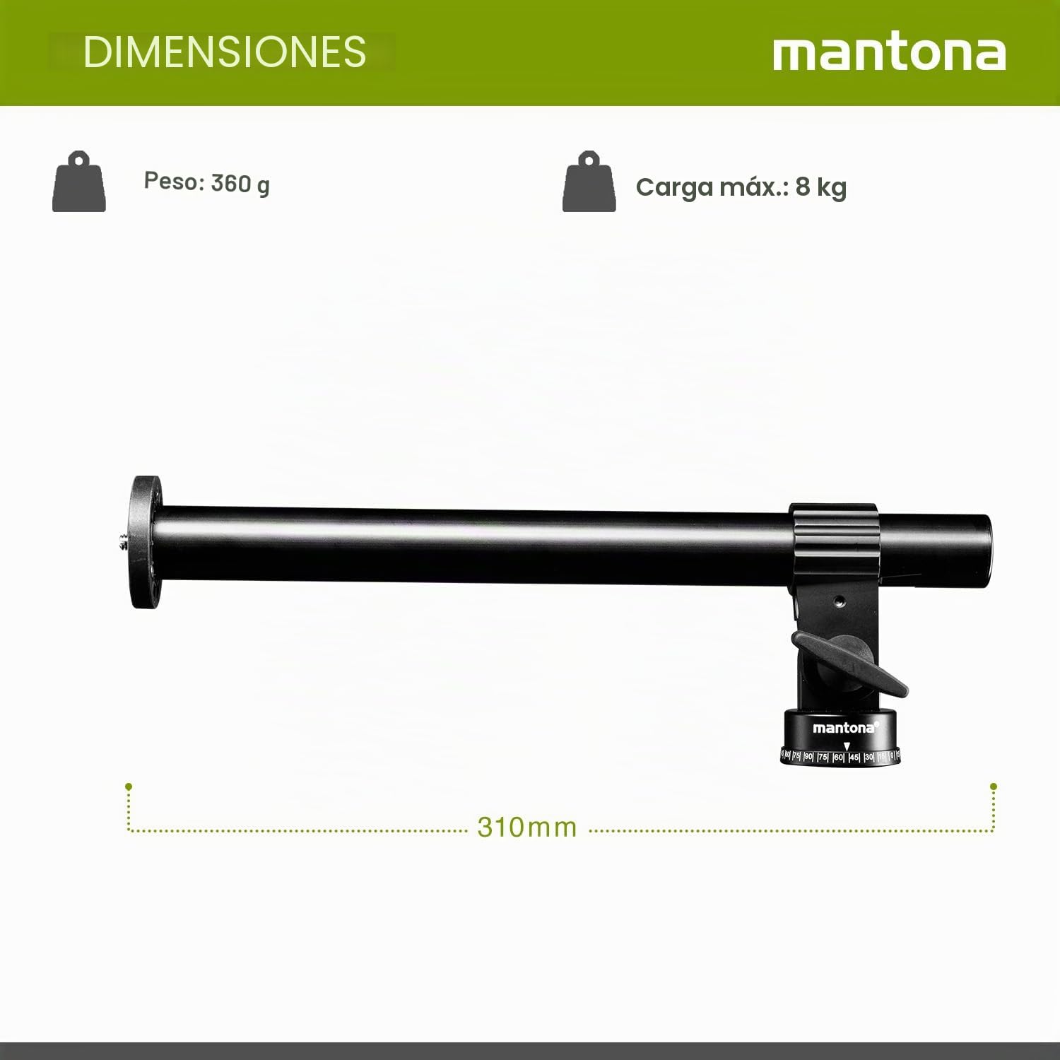Mantona 19888 - Brazo de extensión para trípode (31 cm)
