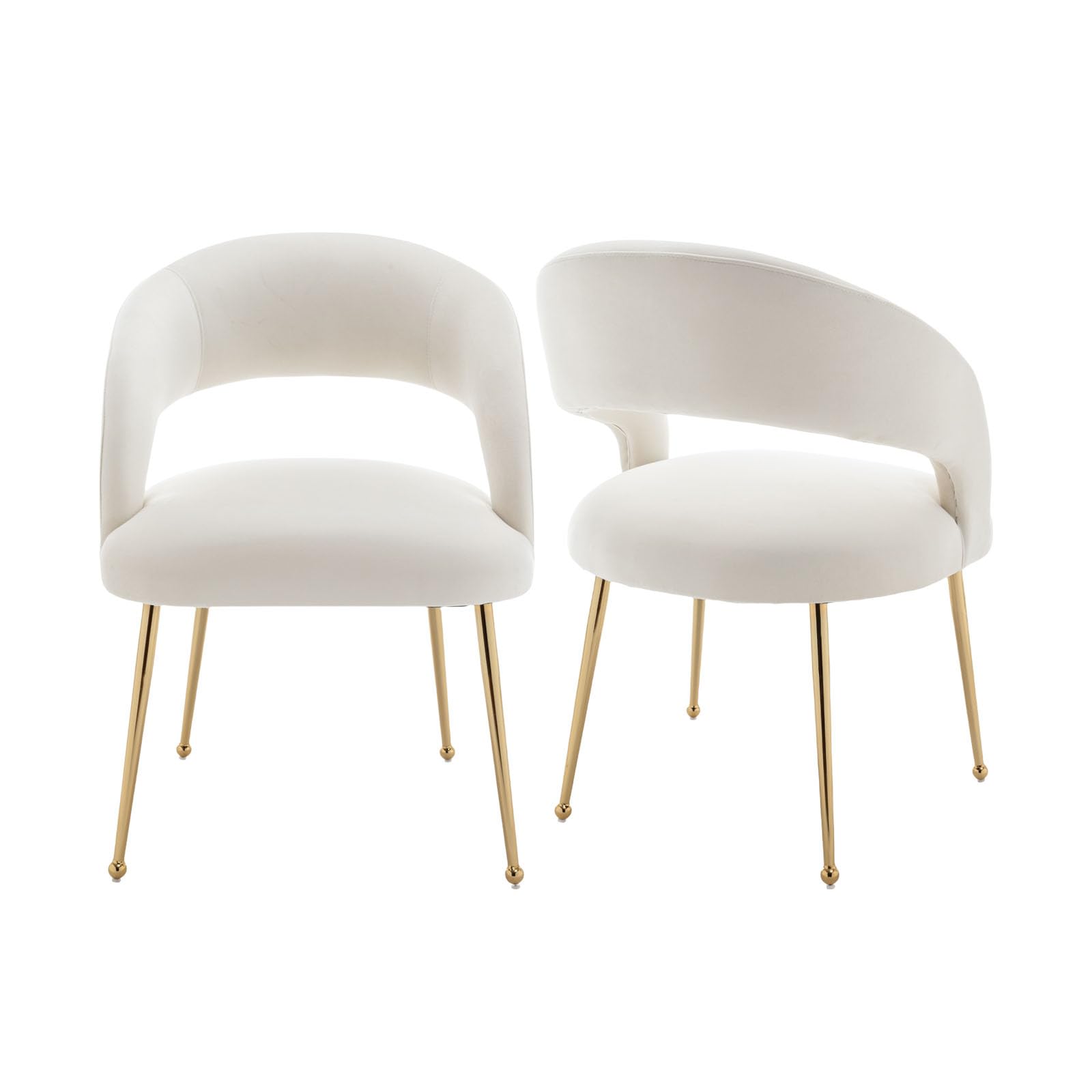 Modern Dining Chairs Set of 2,Velvet Upholstered Living Room Chairs with Gold Legs and Hollow Back,Accent Tufted Armrest for Living Room Recepition Bedroom(Beige)