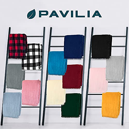 Pavilia Pom Pom Blanket Throw, Solid Black | Soft Fleece Pompom Fringe Blanket For Couch Bed Sofa | Decorative Cozy Plush Warm Flannel Velvet Tassel Throw Blanket, 50X60 #TOP6