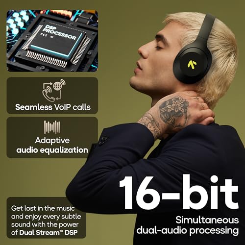 Image of GOBOULT Flex Over Ear Bluetooth Headphones with 80H Playtime, 40mm Bass Drivers, Zen ENC Mic, Type-C Fast Charging, 4 EQ Modes, Bluetooth 5.4, AUX Option, 60ms Low Latency, IPX5 (Pure Black)