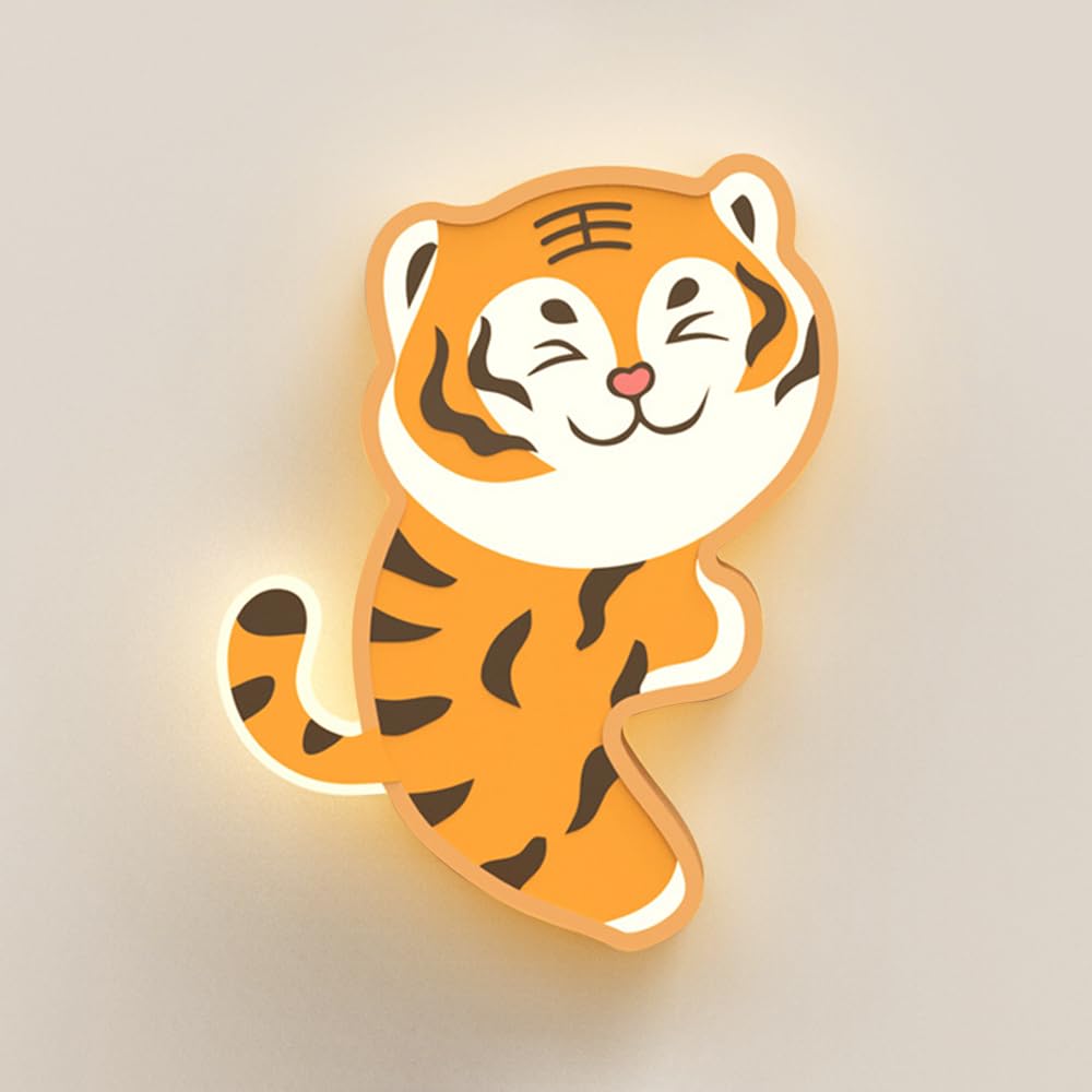 Applique murale petit tigre enfant LED moderne en métal ultra-mince pour chambre