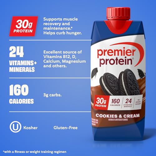 Image of Premier Protein Shake, Cookies & Cream, 30g Protein, No Added Sugar, 24 Vitamins & Minerals to Support Immune Health, 11 fl oz, 4 Pack