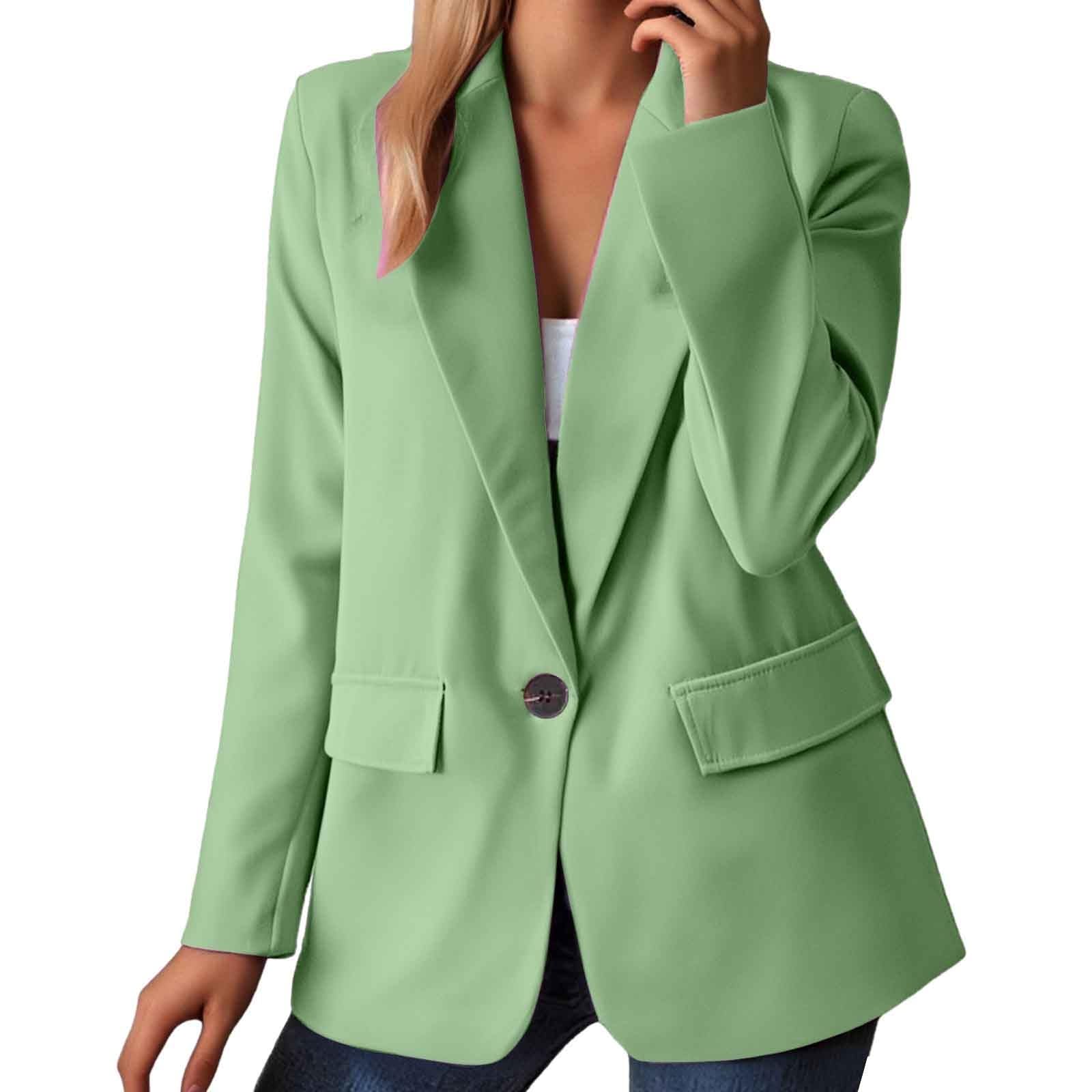 Womens Solid Color Casual Suit Jacket Long Sleeve Lapel Cardigan Coat with Pockets for Daily Wear