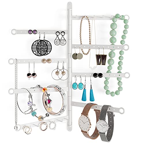 Wallniture Paloma Hanging Jewelry Organizer Wall Mount Earring, Bracelet, Necklace Holder and Jewelry Display Stand, White
