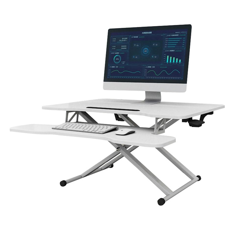 MYUYEE Height Adjustable Standing Desk Converter, Ergonomic Sit Stand Workstations, Tabletop Monitor Stand, With Detachable Keyboard (White)