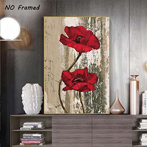 Bacjuopldart Red Poppy Wall Art Canvas Rustic Red Flower Pictures For Bathroom Farmhouse Poster Prints Red Poppies Print For Walls Vintage Wooden Painting For Kitchen Home Decor 16X24Inch Frameless Poster thumb #1