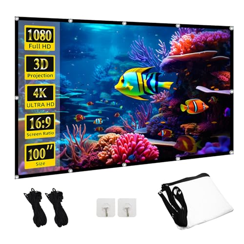 Image of TOWOND Projection Screen 100 Inch, Outdoor 16:9 Foldable Anti-Crease Projector Screen Support Double-Sided Projection for Home Theater