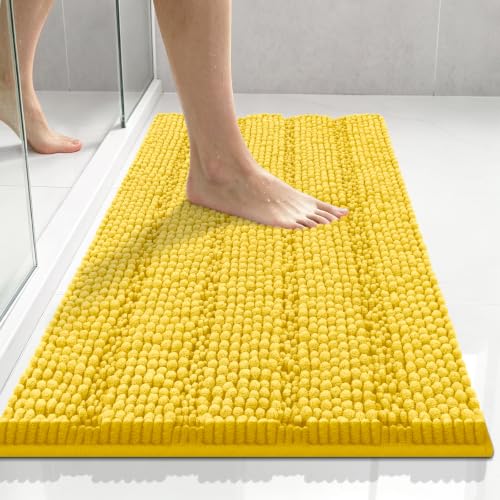 Bcoimo Small Bath Rug Mat Yellow Chenille High Absorbent Bathroom Floor Mat