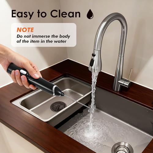 Image of Milk Frother Handheld with stand,Rechargeable Coffee Frother Wand with 3 Detachable Stainless Steel Whisk Heads, Hand Electric Mixer for Latte,Matcha,Cappuccino,Protein (Black)