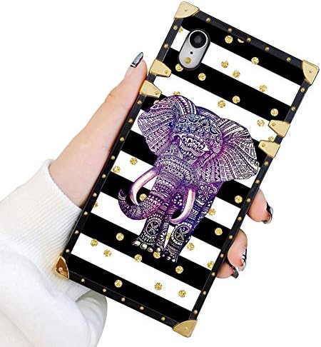 Square Case Compatible iPhone XR Mandala Elephant Luxury Elegant Soft TPU Shockproof Protective Metal Decoration Corner Back Cover Case iPhone XR Case 6.1 Inch