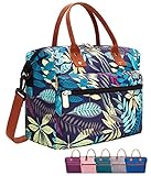 Leakproof Insulated Lunch Tote Bag with Adjustable & Removable Shoulder Strap, Durable Reusable lunch Box Container for Women/Men/Picnic/Work-Purple Leaf
