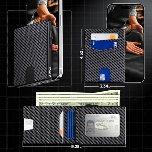 Wallet for Men, Pop-up Case, Cash Slot, RFID Blocking Mens Wallet with ID Window, Minimalist Wallet for Credit Cards,With Coin Pocket (Carbon Fiber)3