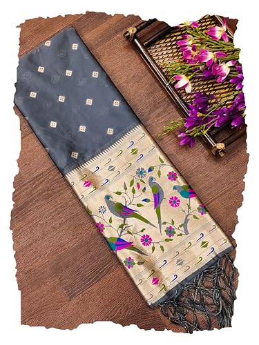 Image of DEVANGI Women's Woven Paithani Banarasi Silk Dupatta /Chunni For Women, Floral Print 1 Meter Wide and 2.3 Meter Length Printed Designer Dupatta /Chunni For Girls