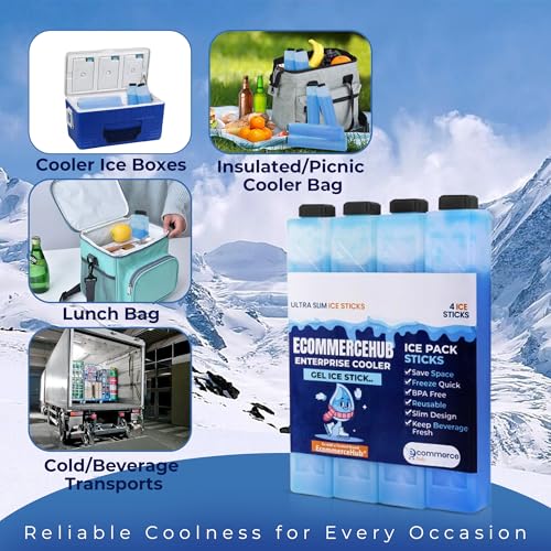 Image of Ice Packs for Coolers Reusable Long Lasting Freezer Sealed Leck Proof Packs for Lunch Bags /Boxes, Cooler Backpack, Camping, Beach, Picnics,Sports Fishing and More (Set of 4, Blue)