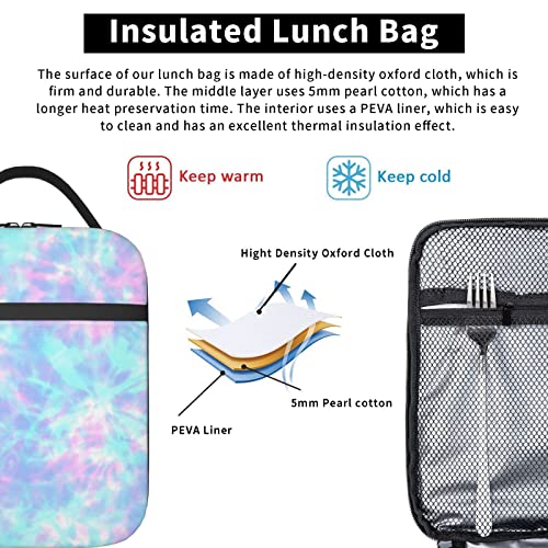 Yetta Yang Pink Tie Dye Purple Colorful Portable Lunch Bag Insulated Lunch Box Reusable Totes For Women Men Work Picnic Camping #TOP4