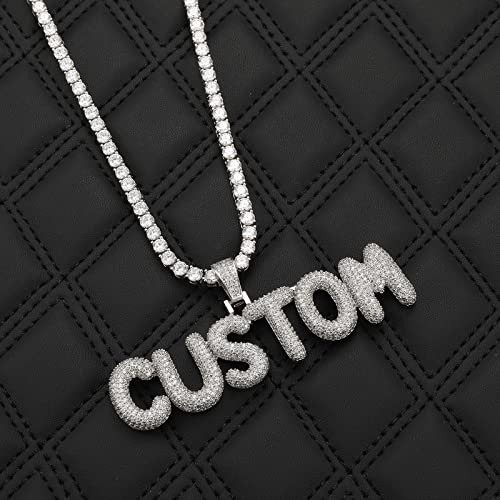 Hdmenc Custom Letter Pendant Small Baguette Name Necklace Men And Women Cubic Zirconia Charm Pendant With Rope Chain Gold Hip Hop Jewelry (2 Letter, Bubble Silver) #TOP3
