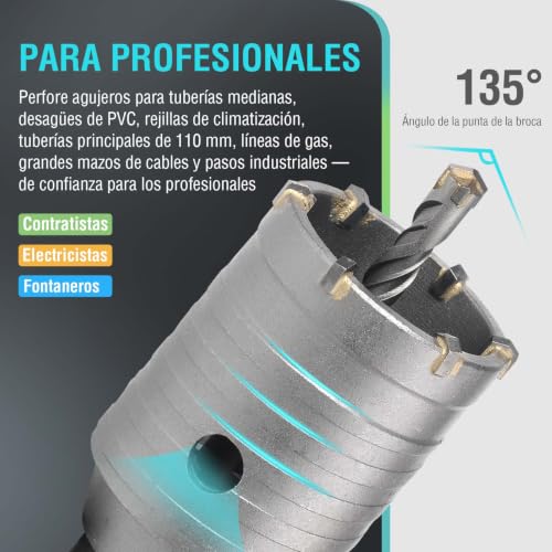 Image of BINOTA 16PCS 30-100 mm (1-3 /16 inch to 3-15 /16 inch) Concrete Hole Saw Kit | Tungsten carbide drill set; SDS-Plus & SDS-Max shanks; Cross-type center drill bit; Dry drilling for concrete /brick /stone