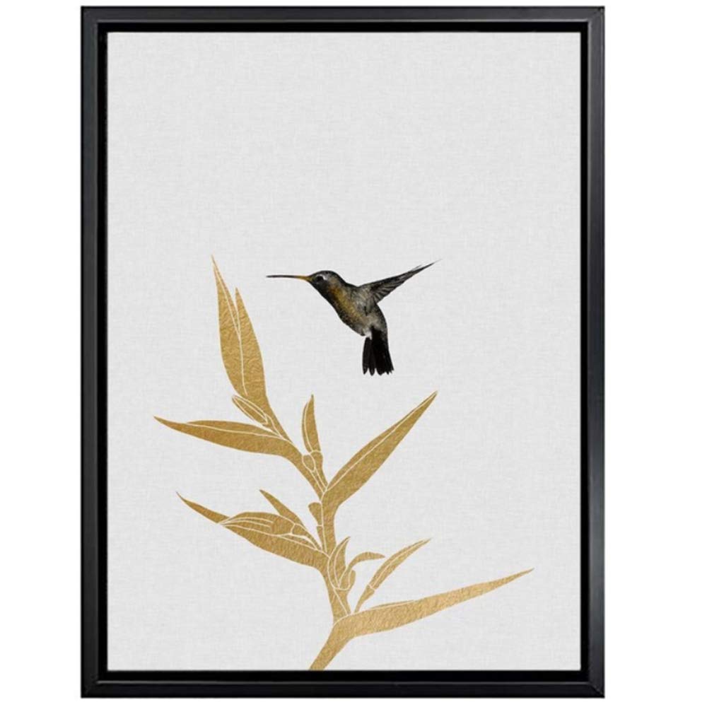 Cuadro en Lienzo Animales Cartel Mariposa Pájaro Carteles e Impresiones Planta de Oro Imagen de Arte de Pared para Sala de Estar Decoración para el hogar-50x70 cm con Marco