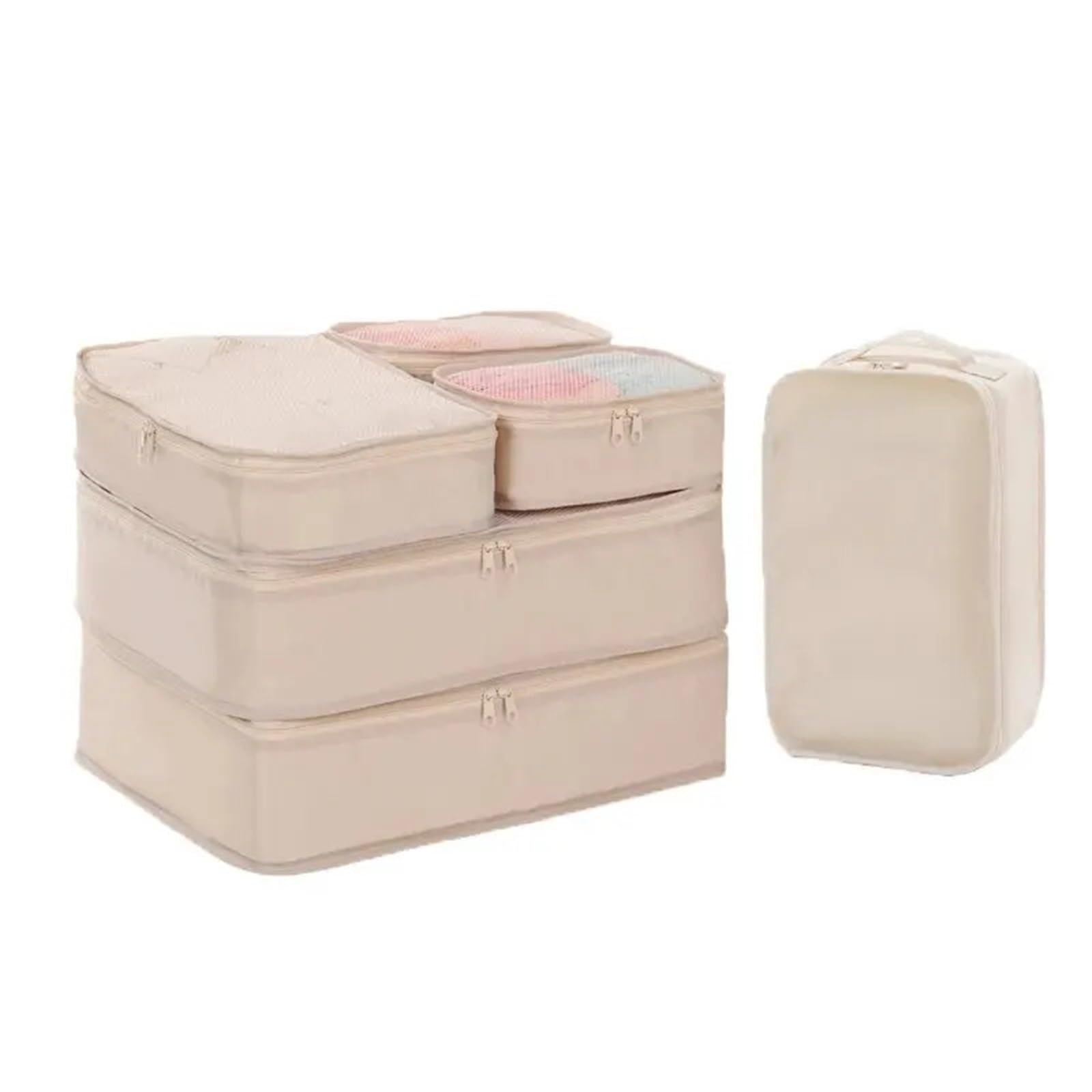 6pcs Travel Packing Cubes Luggage Waterproof Storage Bag Suitcase Clothes Underwear Organizer Shoes Case Closet Portable Pouch for Suitcases(Beige)