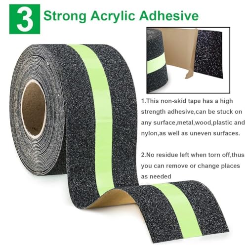 Image of Anti-Slip Safety Grip Tape, Non-Slip Grip Adhesive Tape to Indoor or Outdoor Stair, Green Glowing in The Dark Non Skid Stage Safety Tape, Easy Apply & Remove (50MM x 5 Meter)(Pack of 1)