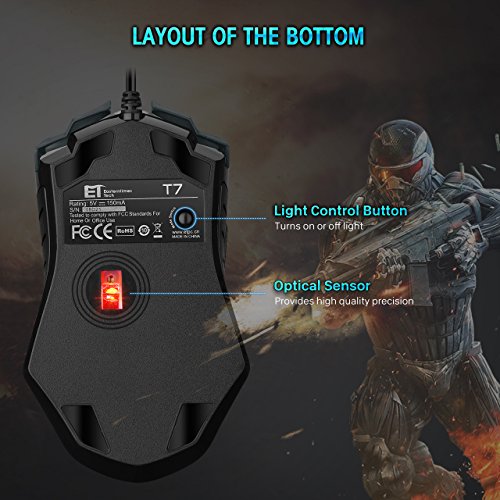 PICTEK Gaming Mouse Wired [7200 DPI] [Programmable] [Breathing Light] Ergonomic USB Computer Mice RGB Laptop PC Gaming Mouse, 7 Buttons for Windows 7/8/10/XP Vista Linux, Grey - Thumbnail 5