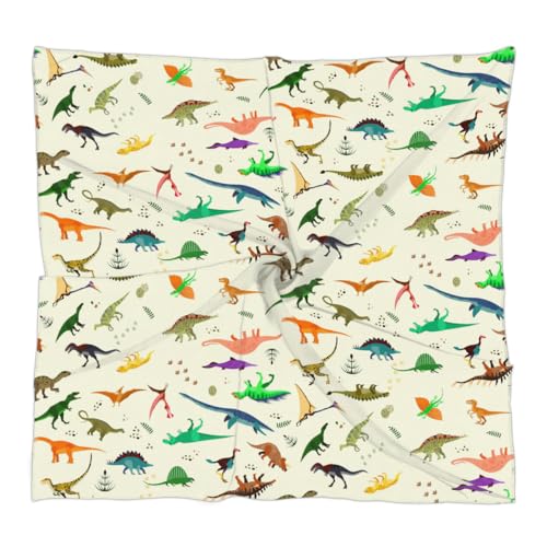 Lovely Cartoon Dinosaurs Square Silk Scarf for Women Fashion Printed Satin Neck Silk Satin Bandana Lightweight Neckerchief Hair Wrap Scarves 23.6